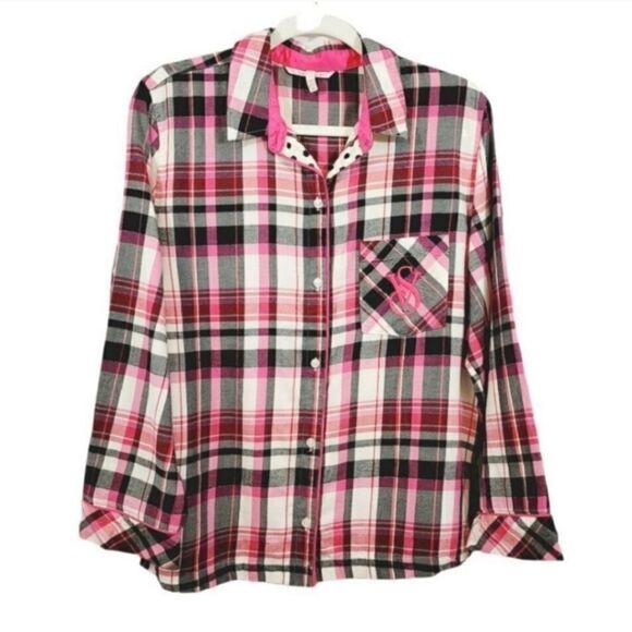 Victoria's Secret Dreamer Pink and Black Plaid Flannel Pajama Set Size Small - Picture 3 of 14